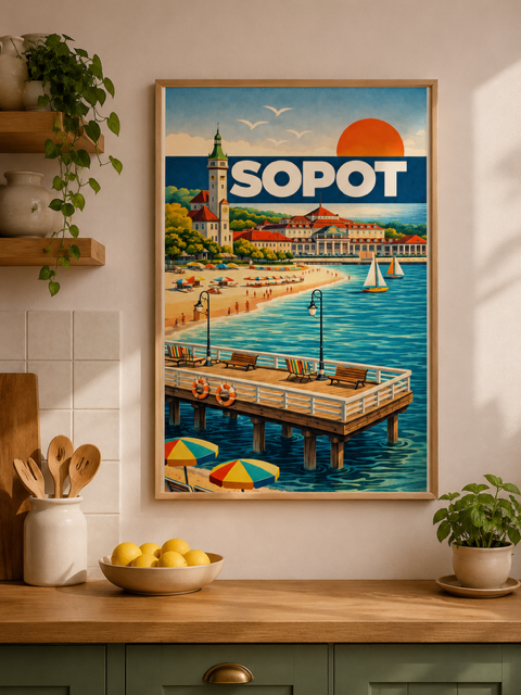 Plakat, Sopot retro z napisem 4rooms
