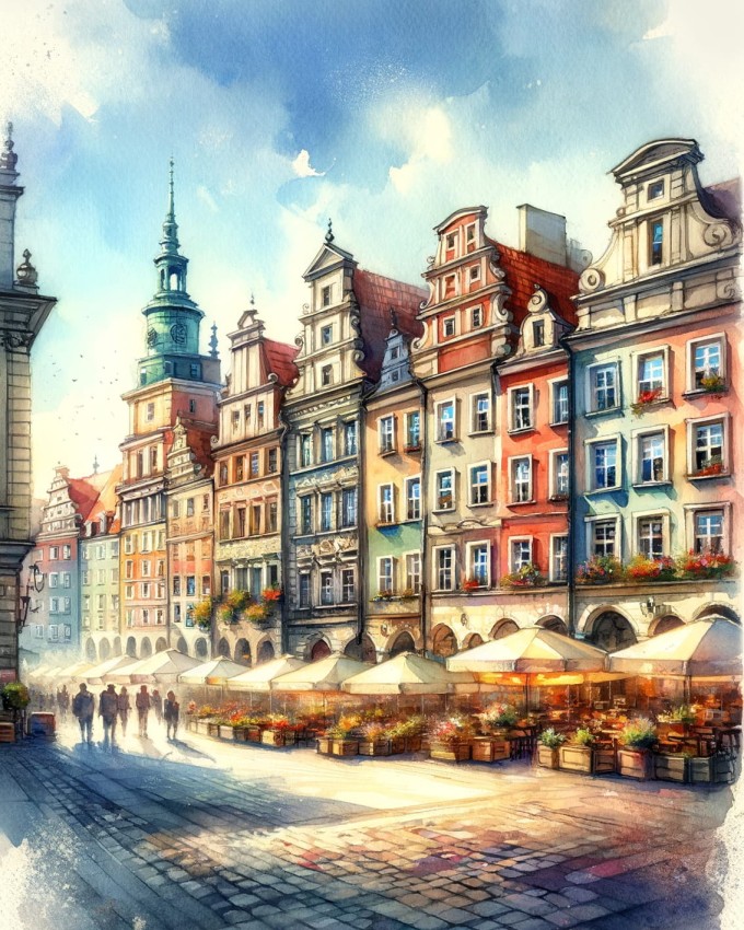 Plakat, Poznań Stare miasto - akwarela