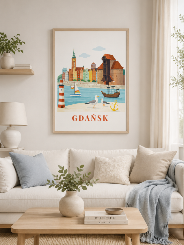 Plakat, Gdańsk - ilustracja miasta w stylu retro i industrialnym 4rooms