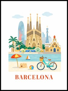 Plakat, Barcelona Hiszpania ilustracja retro