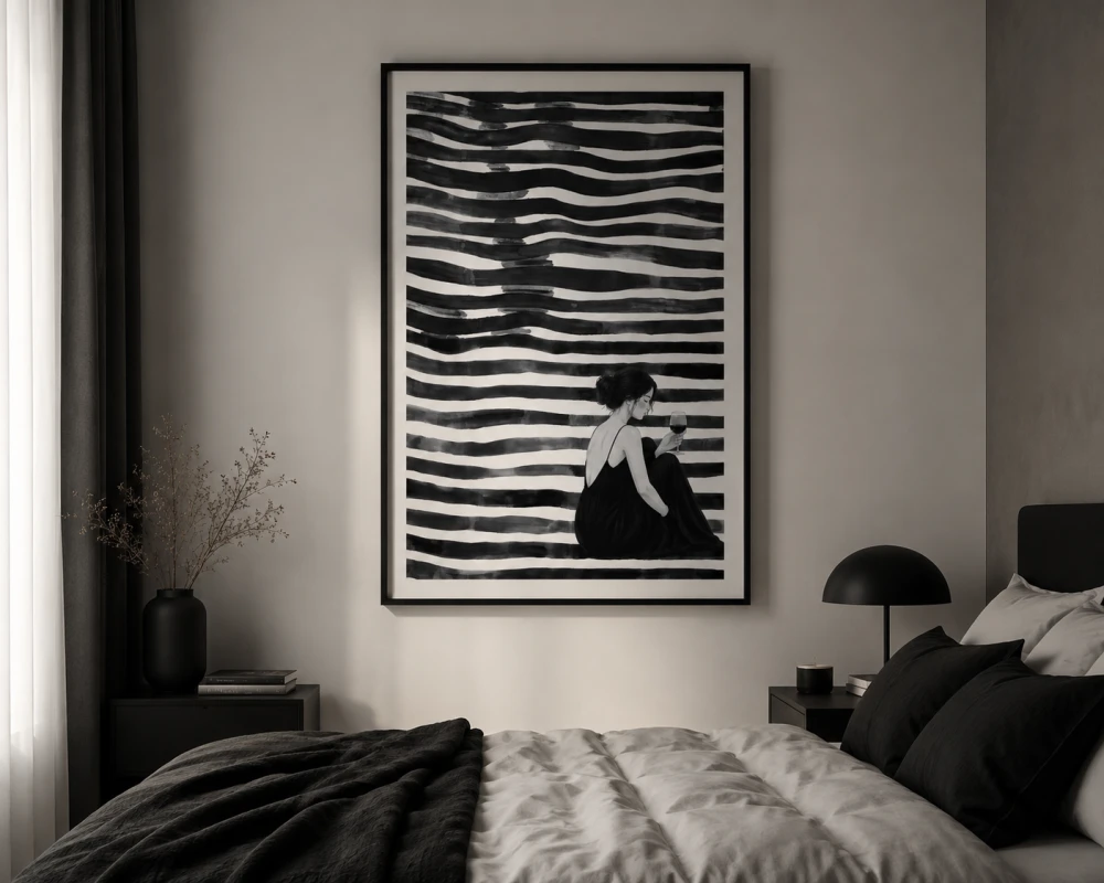 Plakat, Dziewczyna z kieliszkiem - czarno biała 4rooms