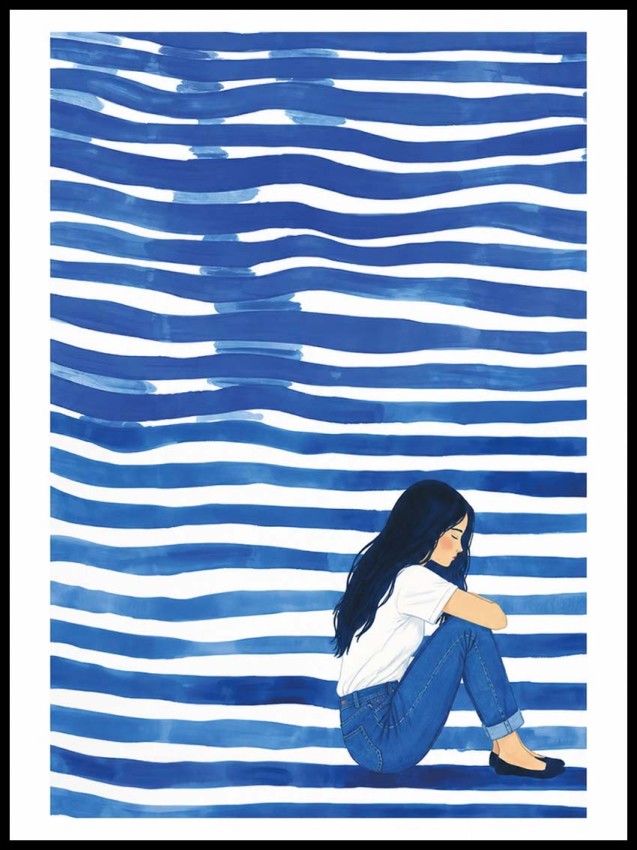 Plakat, Dziewczyna w paskach - niebieska 4rooms