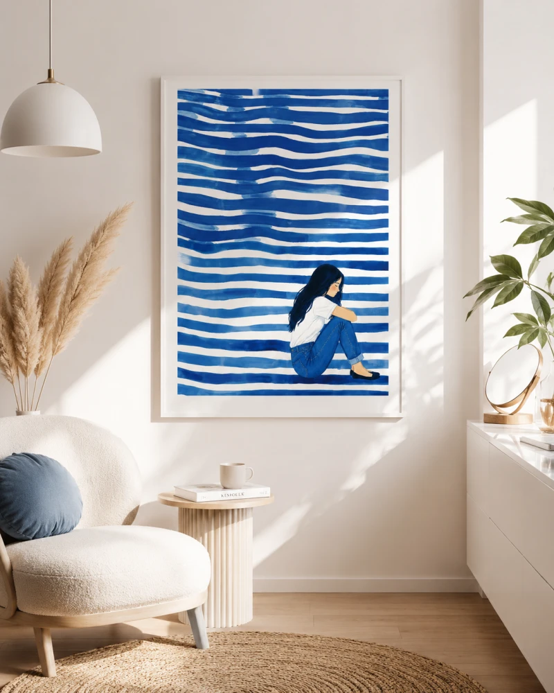 Plakat, Dziewczyna w paskach - niebieska 4rooms