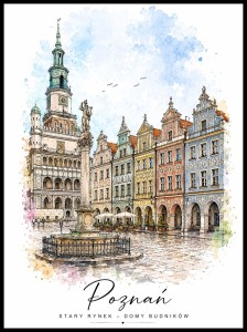 Plakat, Poznań stare miasto Domy Budników - akwarela
