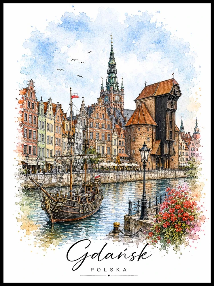 Plakat, Gdańsk miasto Żuraw - akwarela 4rooms