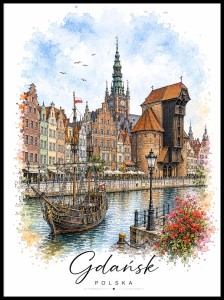 Plakat, Gdańsk miasto Żuraw - akwarela 4rooms