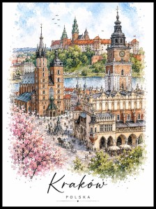 Plakat, Kraków akwarela z napisem