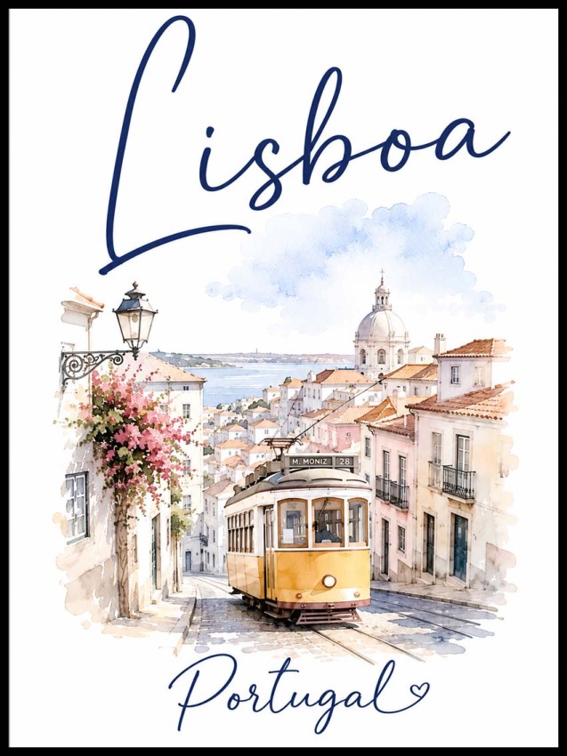 Plakat, Portugalia Lizbona ilustracja z napisem