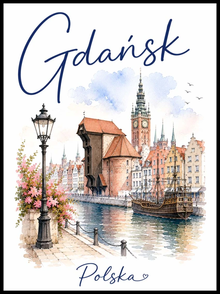 Plakat, Gdańsk - ilustracja miasta z napisem 4rooms