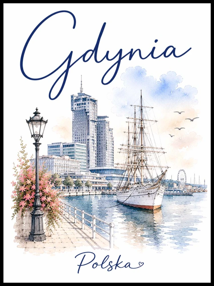 Plakat, Polskie miasto Gdynia artystyczna z napisem