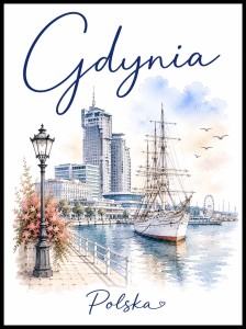Plakat, Polskie miasto Gdynia artystyczna z napisem