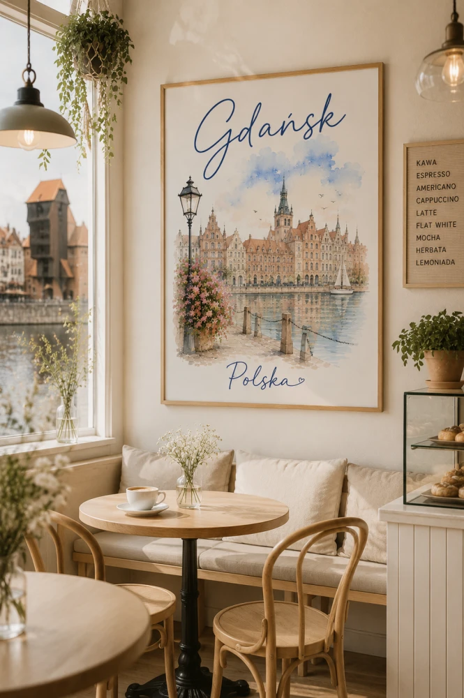 Plakat, Gdańsk - ilustracja miasta z napisem 4rooms