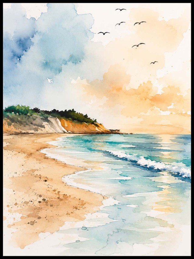 Plakat, „Spokojna Plaża – Akwarela”