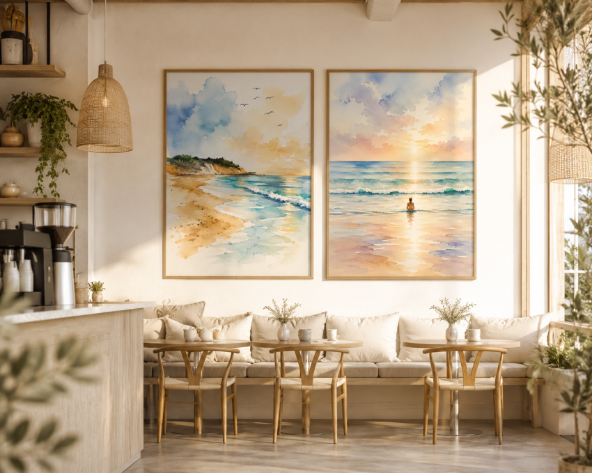 Plakat, „Spokojna Plaża – Akwarela”
