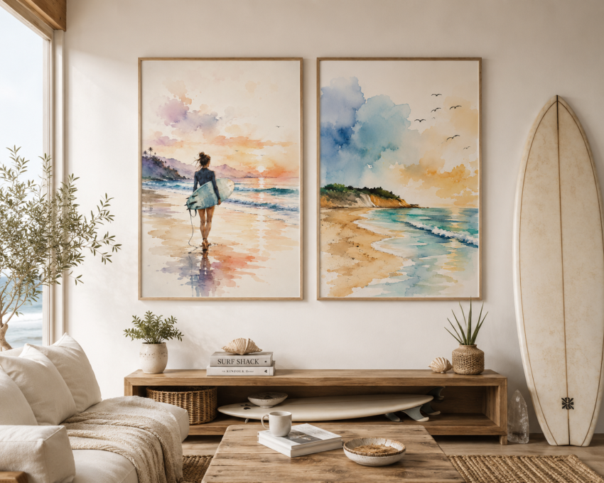 Plakat, Surferka o Zachodzie Słońca