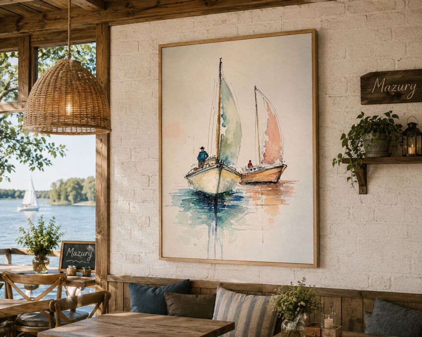 Plakat, Mazury Żaglówki - akwarela
