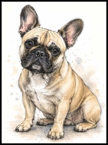 Plakat, Pies - Buldog francuski akwarela