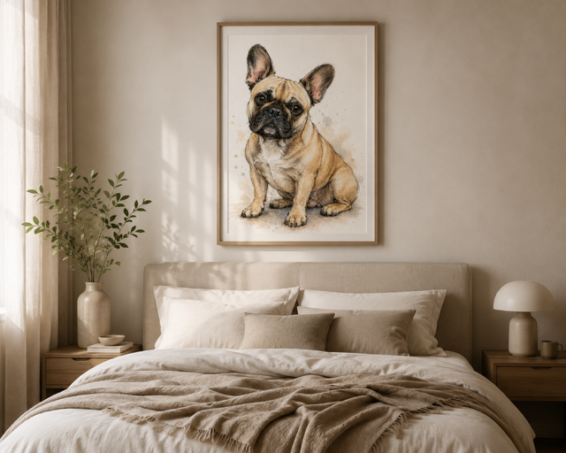 Plakat, Pies - Buldog francuski akwarela