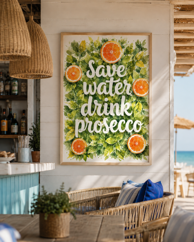 Plakat Motto, save water drink prosecco