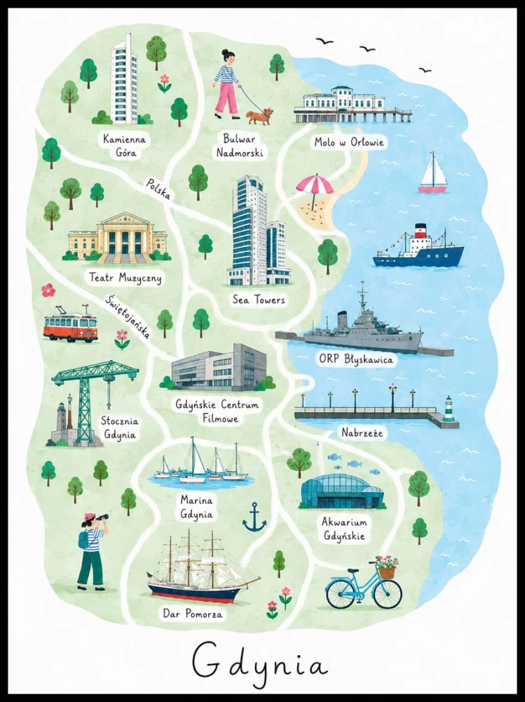 Plakat, Mapa Gdynia rysunek