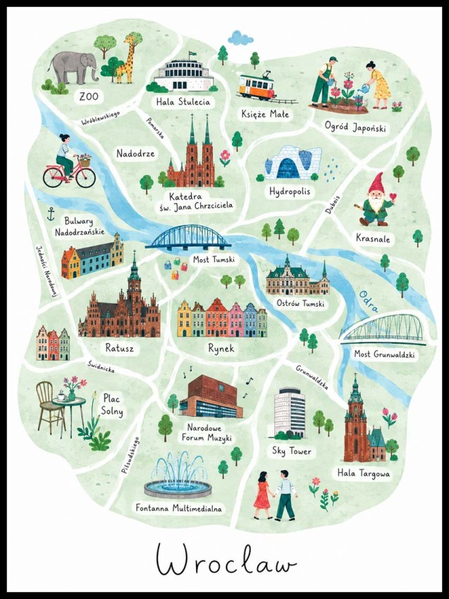 Plakat, Wrocław mapa ilustracyjna
