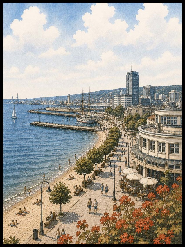 Plakat, Promenada Gdynia ilustracja 4rooms