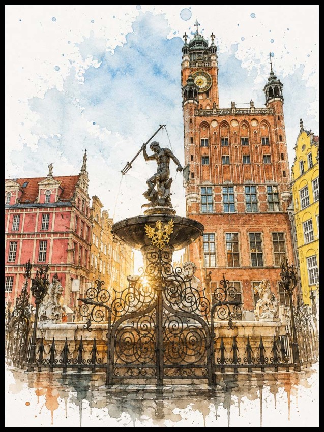 Plakat, Gdańsk - Neptun akwarelowa grafika