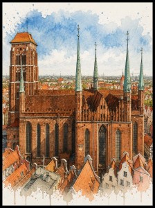Plakat, Gdańsk Bazylika Mariacka akwarelowa