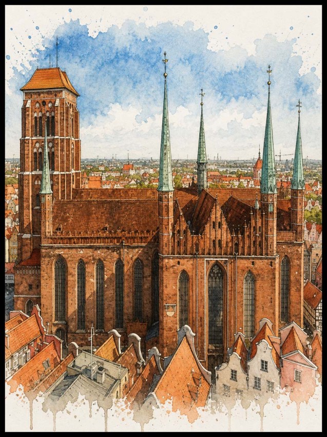 Plakat, Gdańsk Bazylika Mariacka akwarelowa