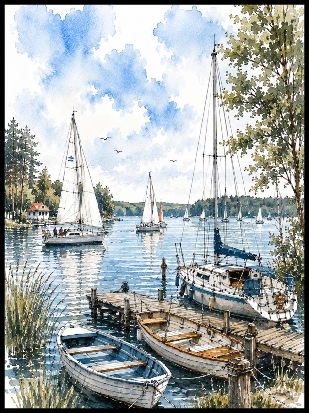 Plakat, Mazury Żaglówki - ilustracja