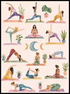 Plakat, Joga - pozycje do ćwiczeń ilustracja