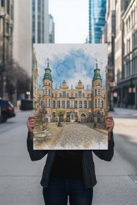 Plakat Gdańsk Zbrojownia widok z ulicy Piwnej - akwarelowa grafika