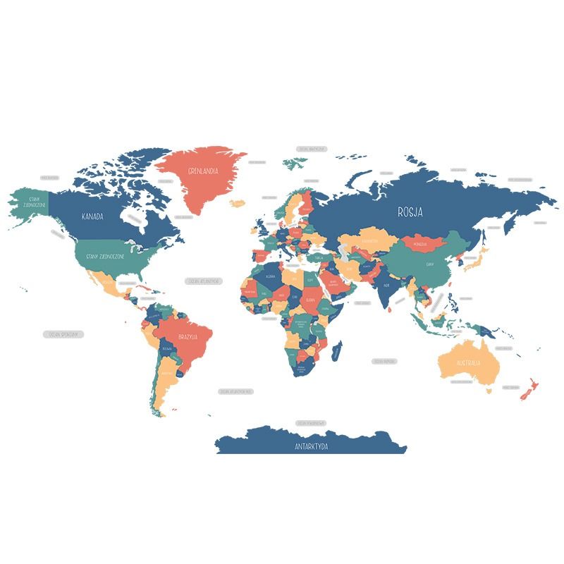 Naklejka na ścianę Mapa Świata kolorowa L