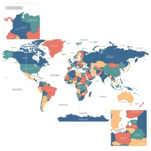 Naklejka na ścianę Mapa Świata kolorowa L