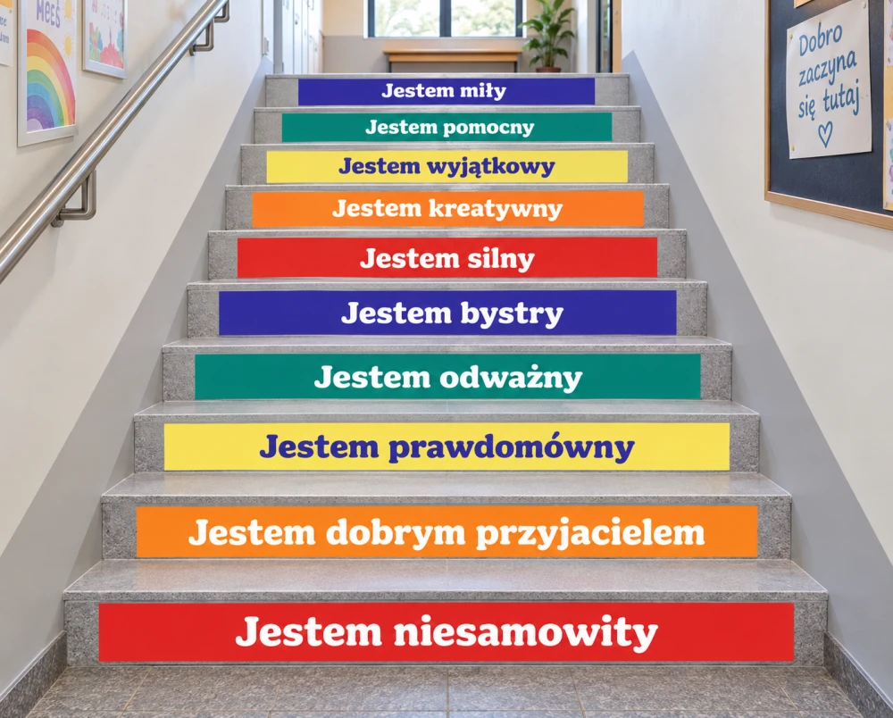 Naklejki edukacyjne na schody – pozytywne afirmacje dla dzieci