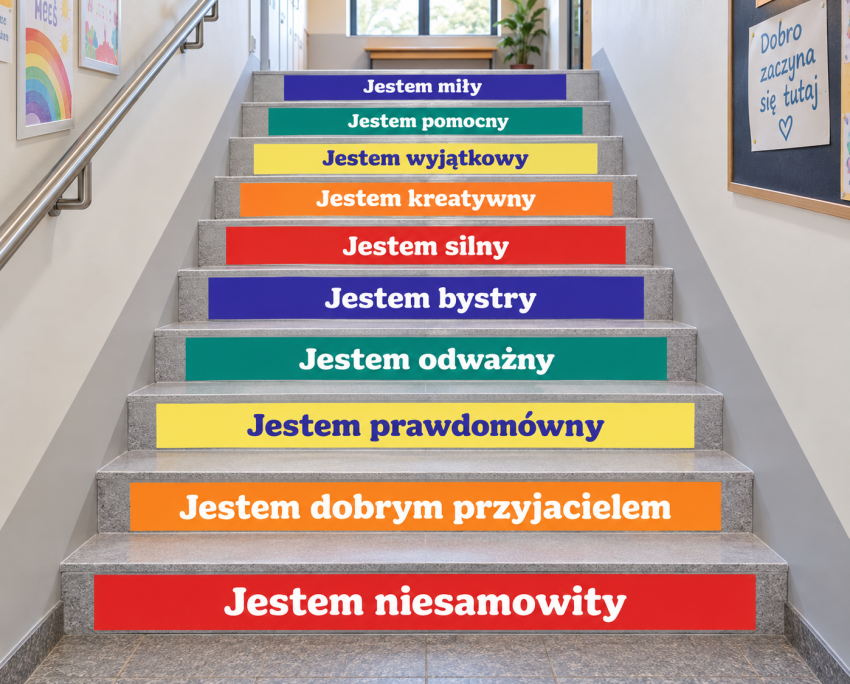 Naklejki edukacyjne na schody – pozytywne afirmacje dla dzieci