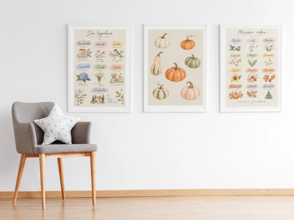 Plakat Edukacyjny MIESIĄCE - Plakaty Na Ścianę Dla Dzieci MONTESSORI