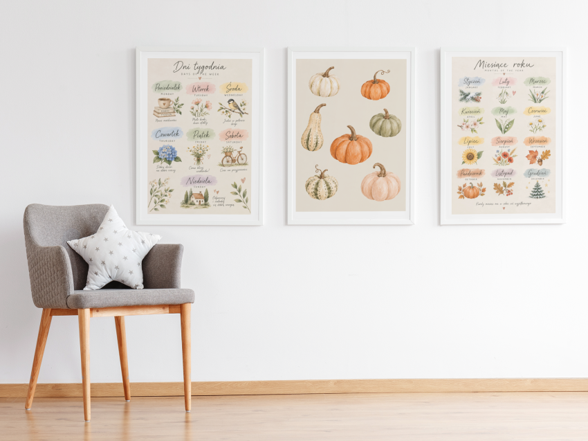 Plakat Edukacyjny MIESIĄCE - Plakaty Na Ścianę Dla Dzieci MONTESSORI