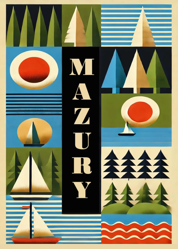 Obraz na płótnie, Regiony Polski - Mazury Retro kolorowy