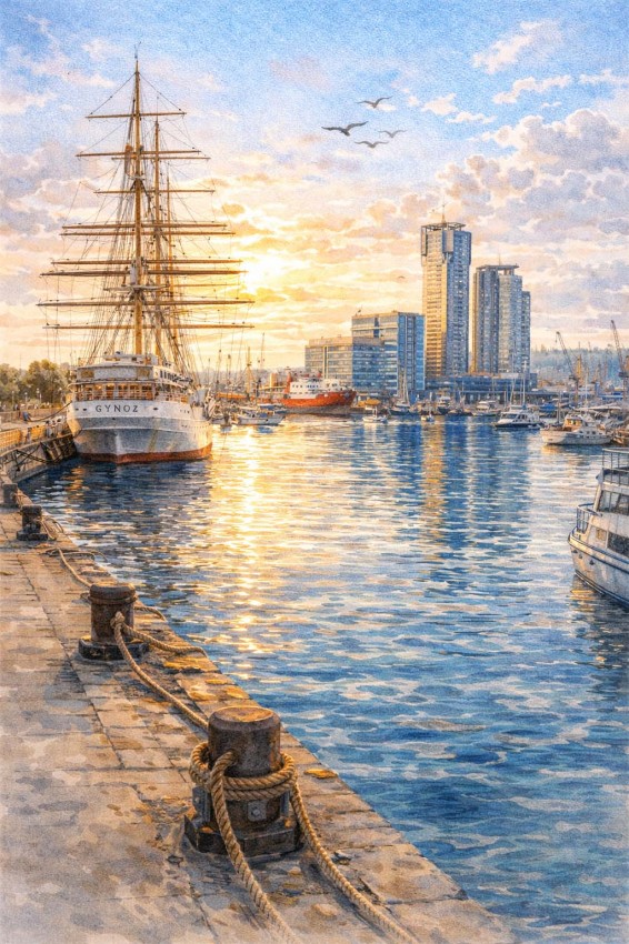 Obraz na płótnie, Gdynia promenada - akwarela