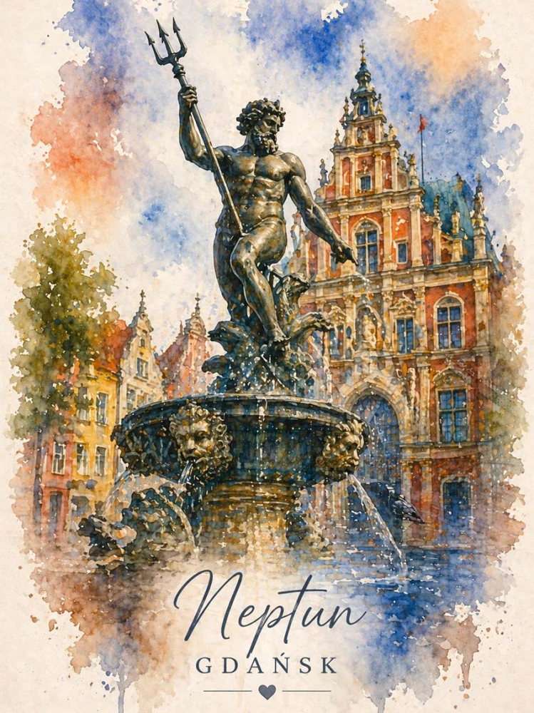 Obraz na płótnie, Neptun Gdańsk akwarela