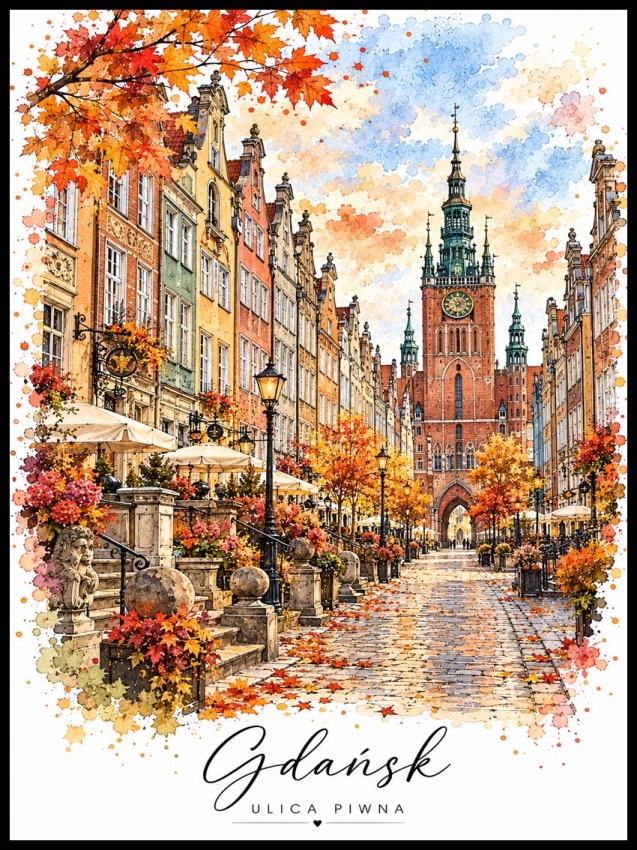 Plakat, Gdańsk - Ulica Piwna jesienią