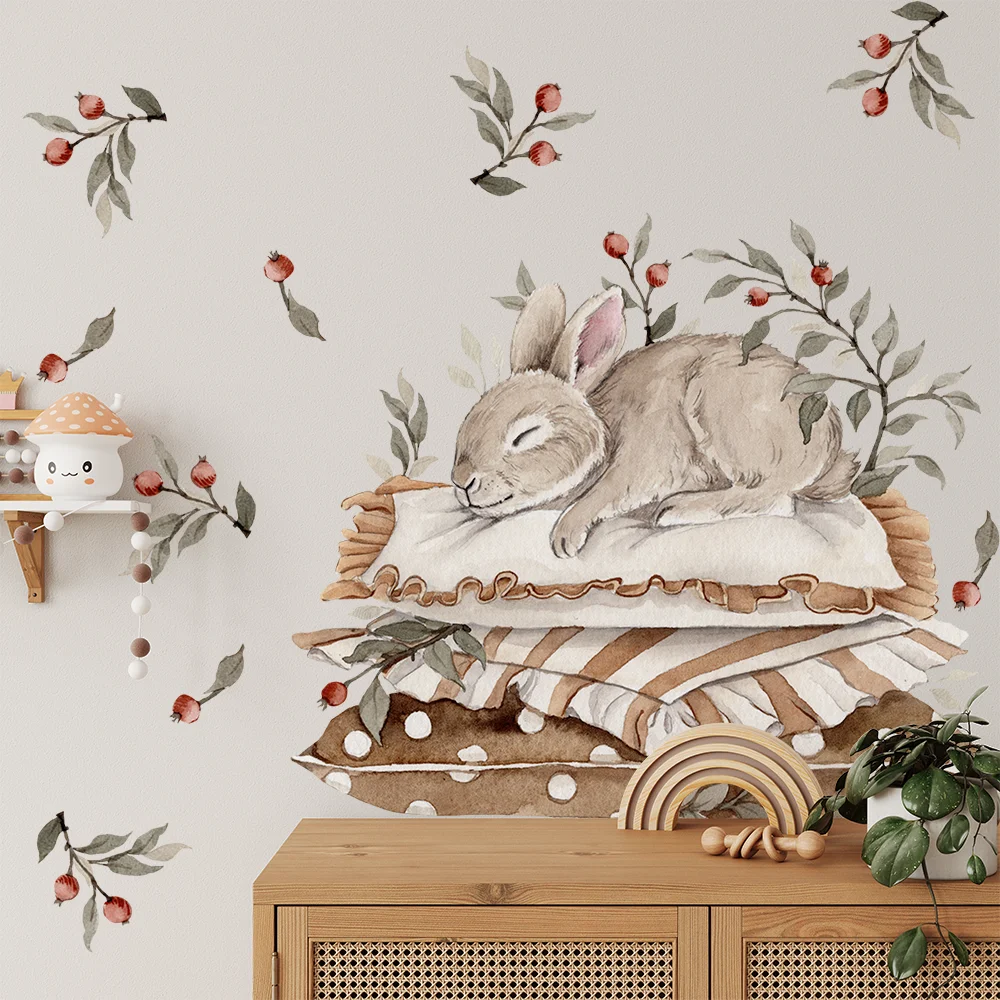 Naklejki-scienne-do-pokoju-dziecka-kolekcja-Royal-Bunnies---spiacy-kroliczek-na-poduchach-w-odcieniach-bezu-i-brazu.webp