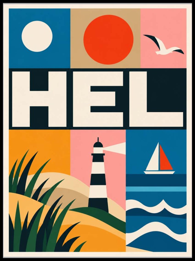 Plakat, Polskie Regiony retro - Hel kolorowy 4rooms