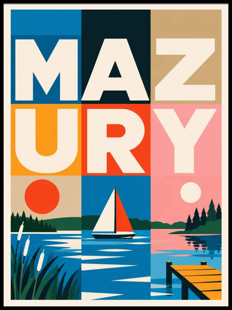 Plakat, Regiony Polski - Mazury retro napis