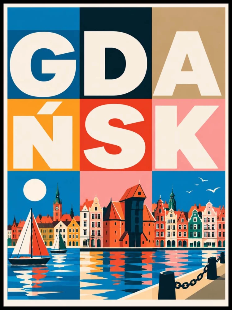 Plakat, Gdańsk - retro kolorowy