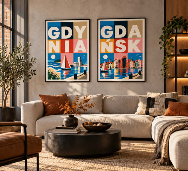 Plakat, Gdynia retro z napisem kolorowa