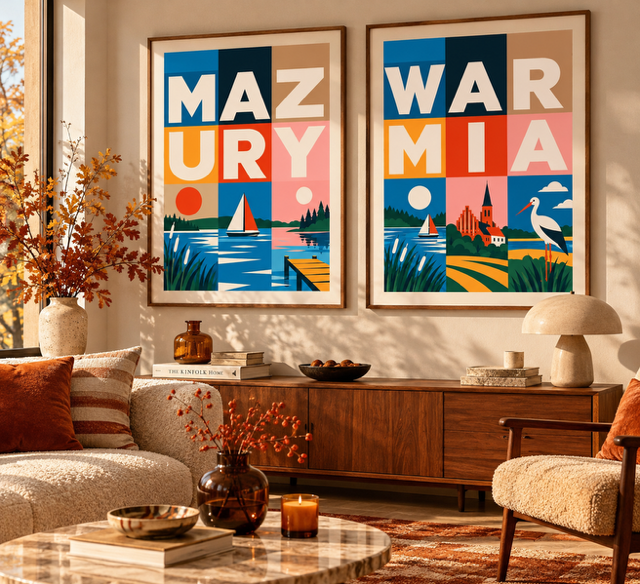 Plakat, Regiony Polski - Mazury retro napis