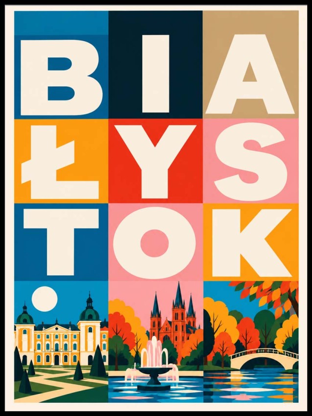Plakat, Białystok retro napis kolorowy