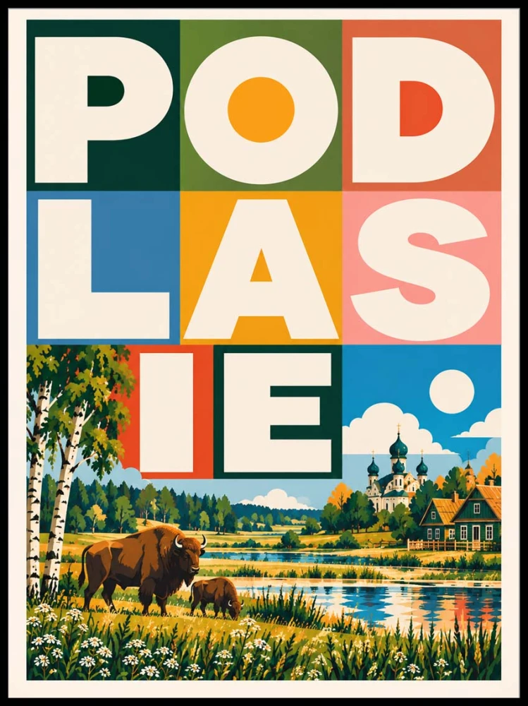 Plakat, Polskie Regiony - Podlasie retro kolorowe